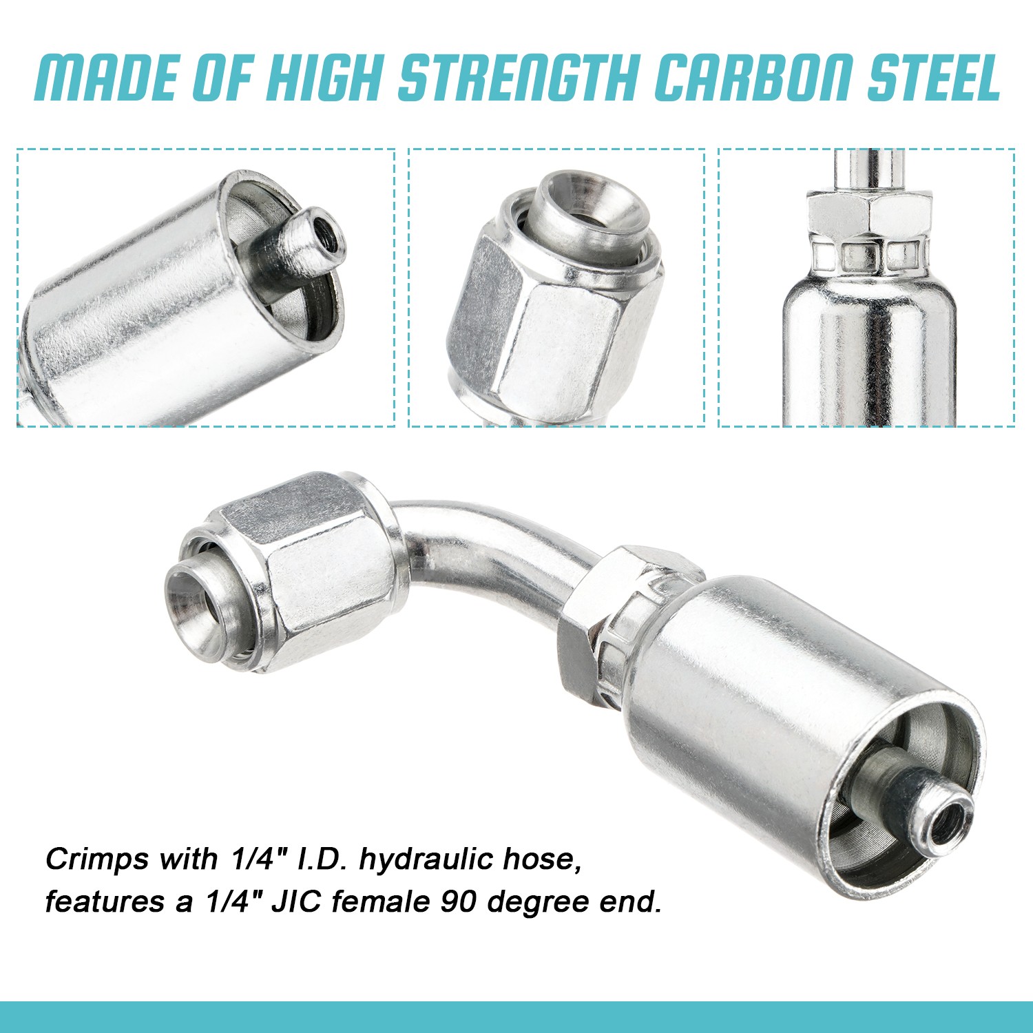 10X 1/4″ JIC 37° Female 90° Hydraulic Hose Fittings For 1/4″ I.D. Hydraulic Hose