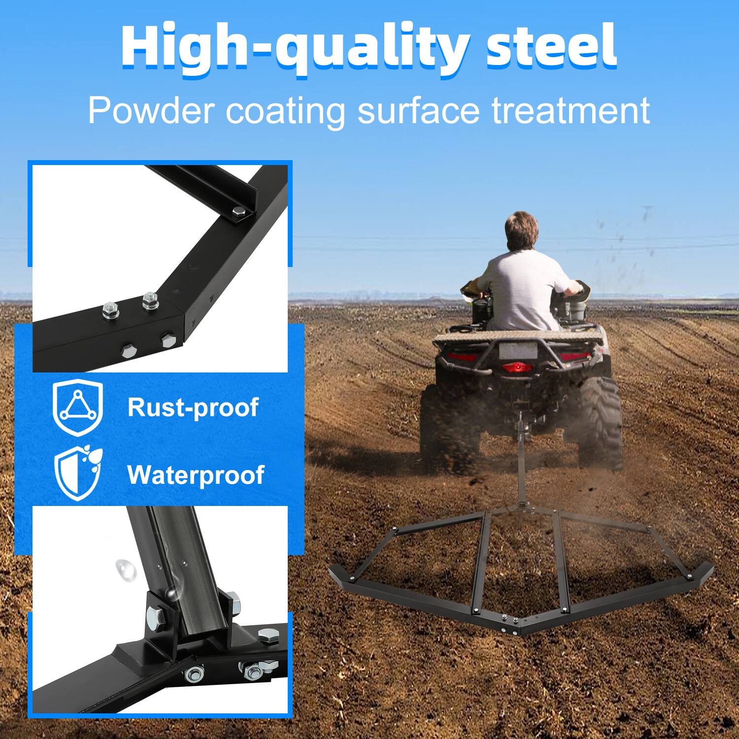Tow Behind Drag Harrow for ATV UTV And Garden Lawn Tractor with 72″ Width