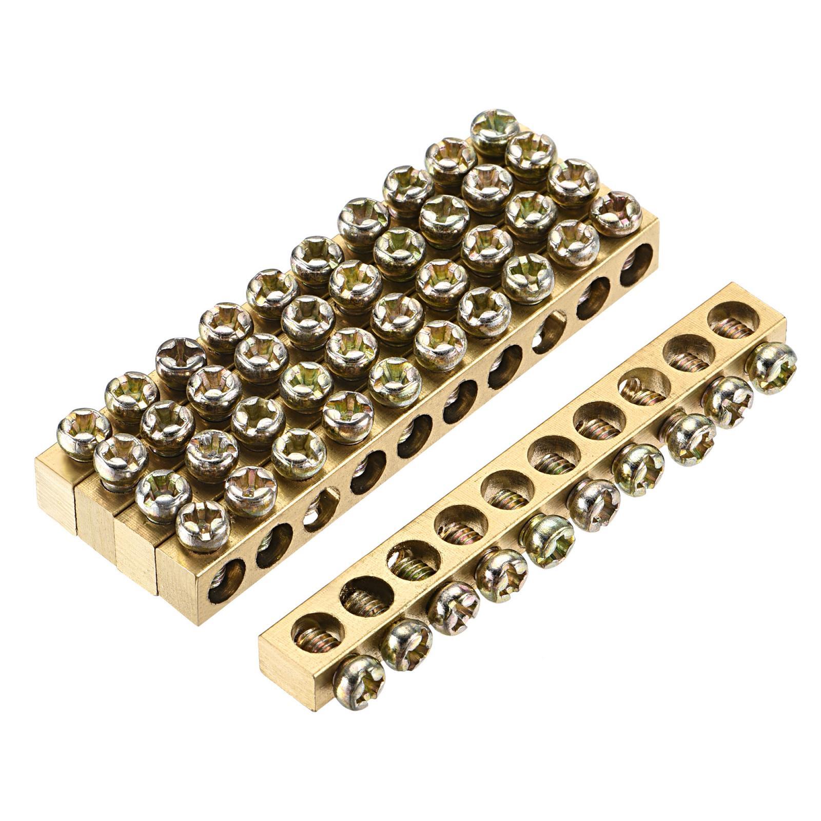 5Pcs Terminal Ground Bar Screw Block Barrier Brass 10 Positions 65×5.5×7.5mm