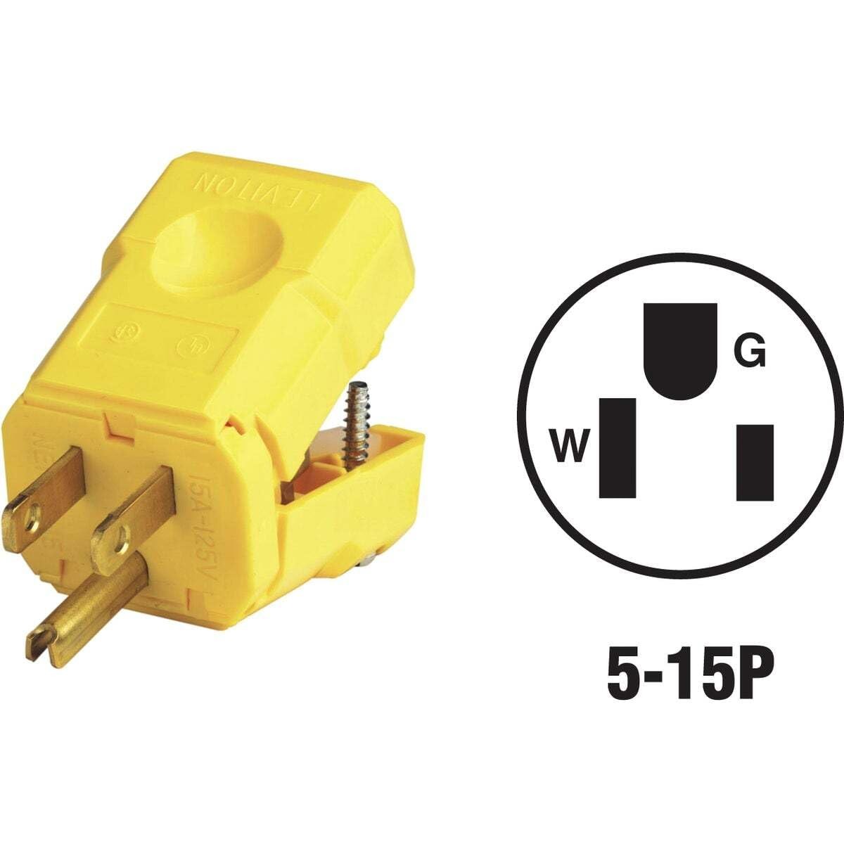 Leviton 15 Amp, 125 Volt, Plug, Industrial Grade, Value not found, Yellow