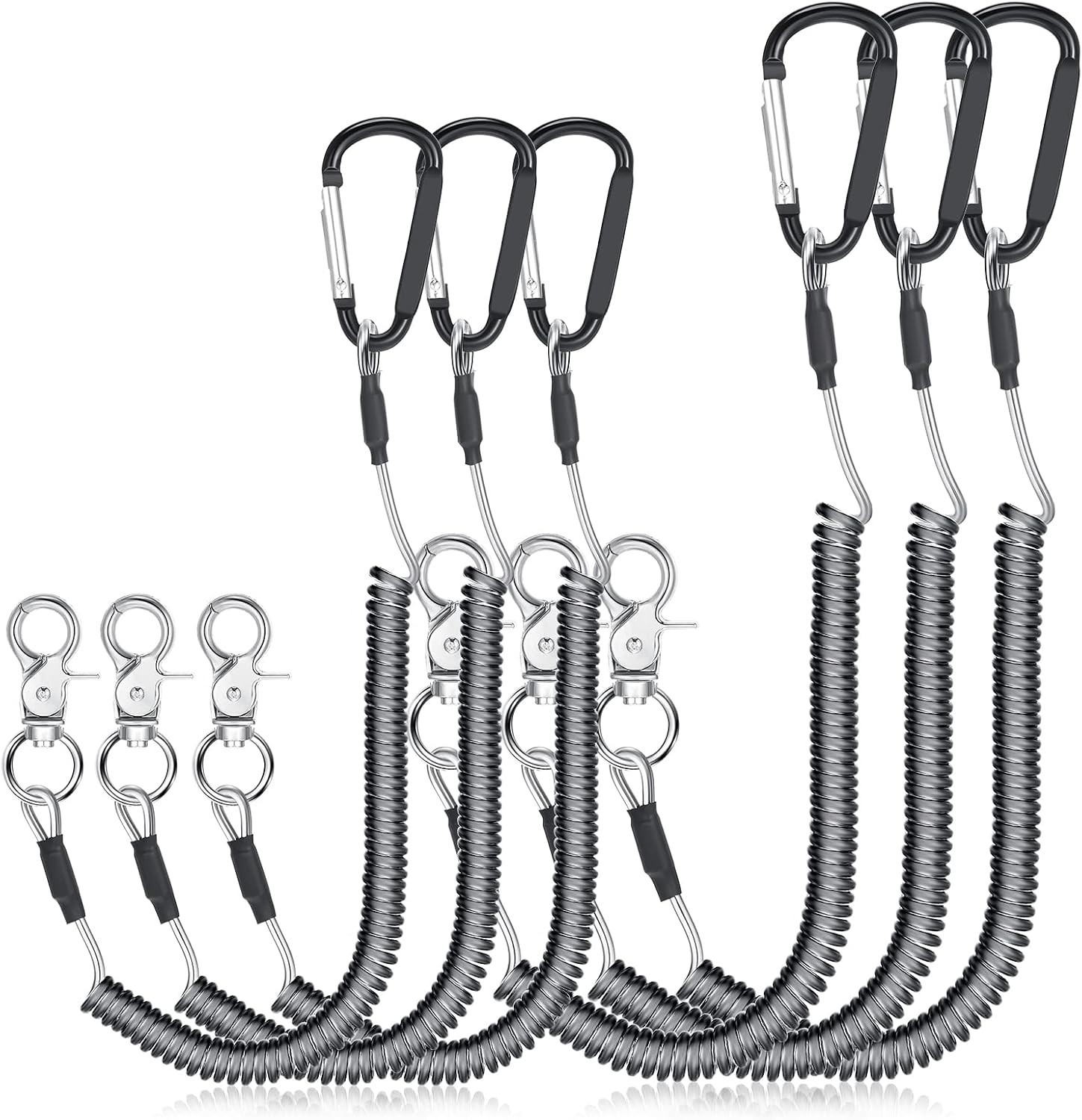 Hands-Free Fishing Tool Lanyard Set – Retractable | 6 Durable Black Lanyards