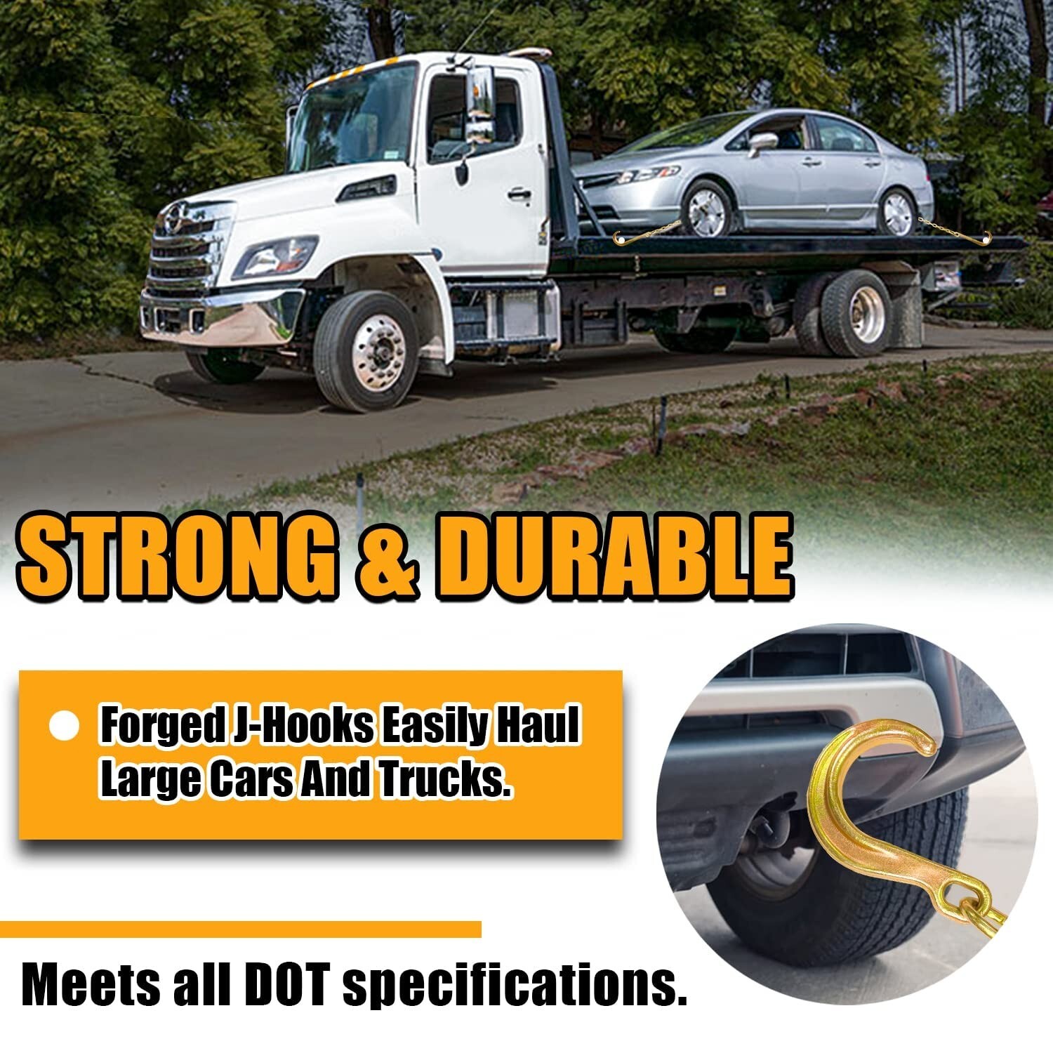 2 Pack 8 In J Hook,Short Tow Hook on Coupling Link,Yellow Zinc Plated J Tow Hook