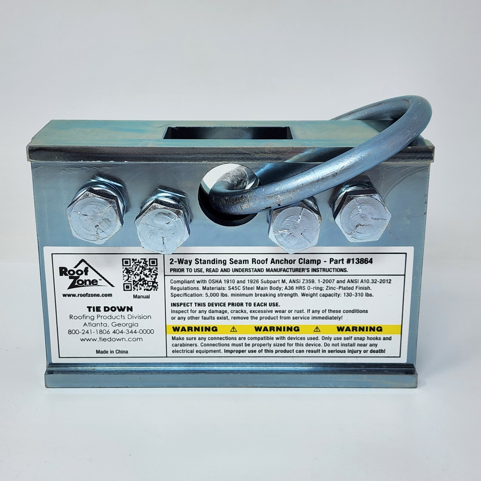 Roof Zone 2-Way Standing Seam Roof Anchor Clamp Tie Down 13864, 5000 lb Capacity