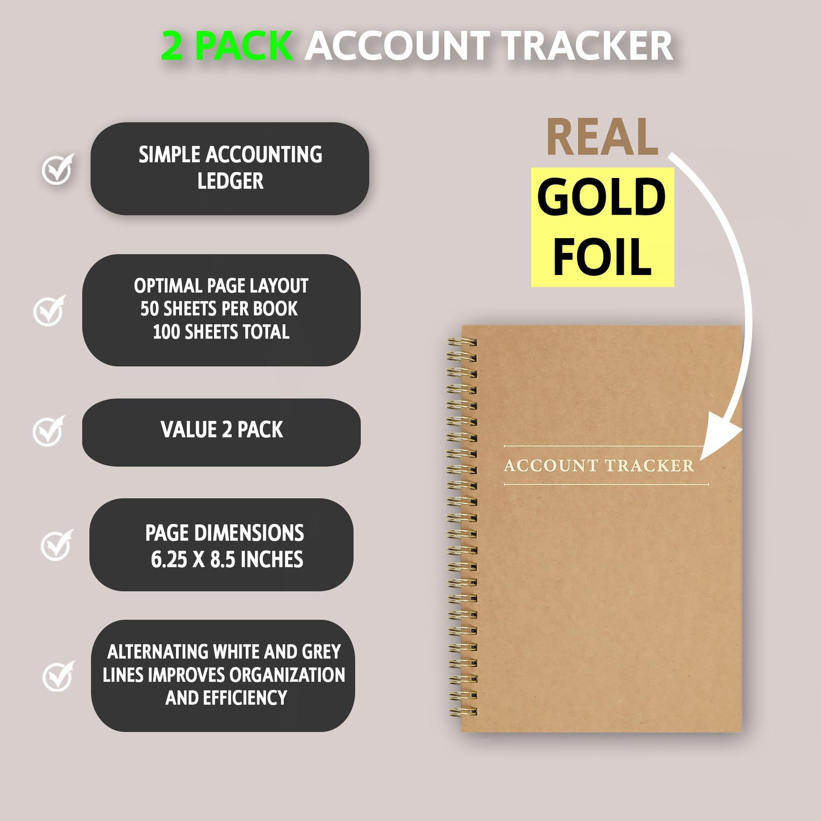 2 Pack Accounting Ledger Books for Home Budget Tracking, Business Bookkeeping –