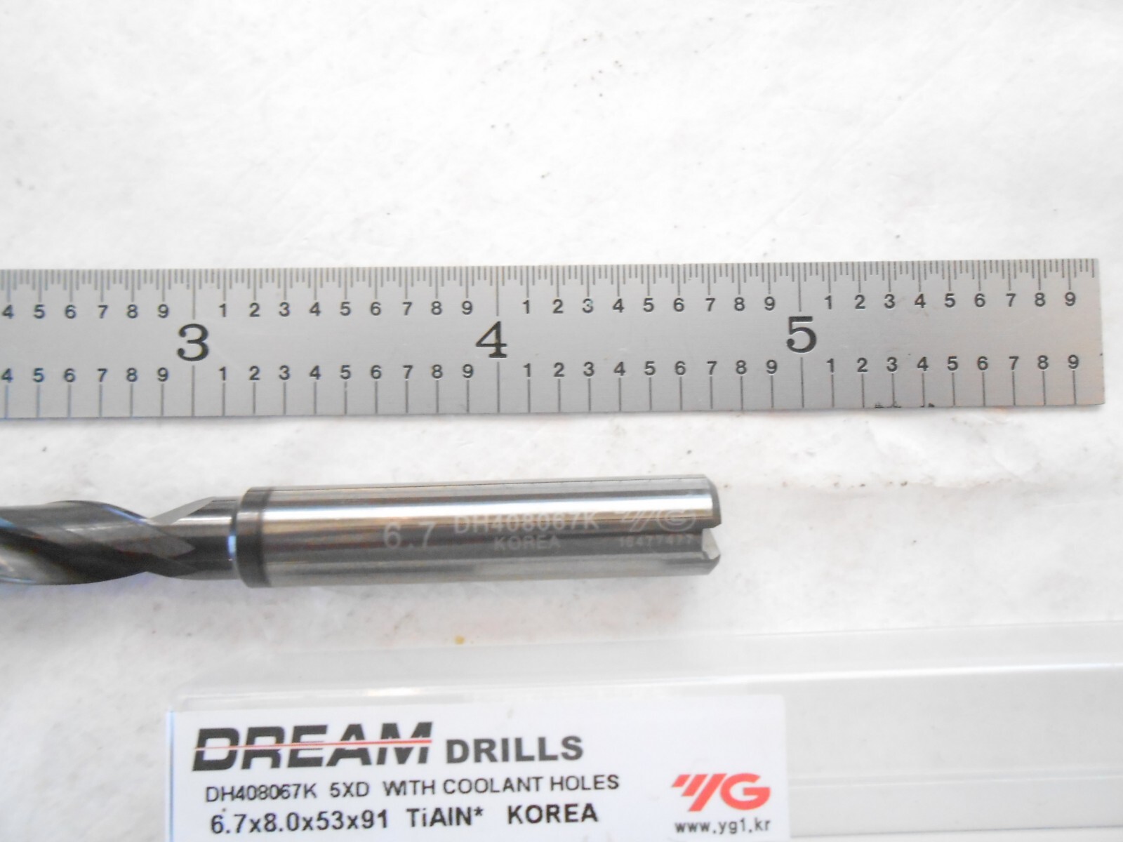 NEW YG-1 H.P. 5XD, 6.70MM CUT DIA. X 53MM FL X 91MM L CARBIDE TIALN COATED DRILL