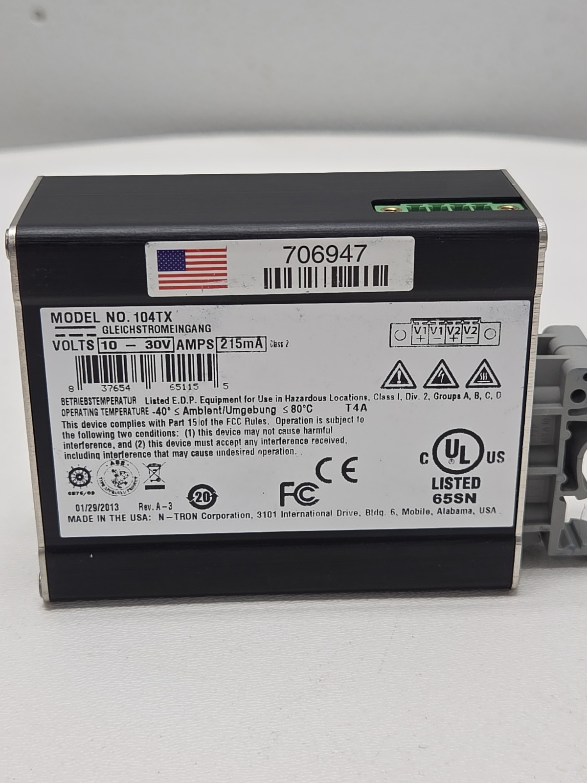 N-Tron 104TX 4-Port Unmanaged Industrial Ethernet Switch 10-30VDC