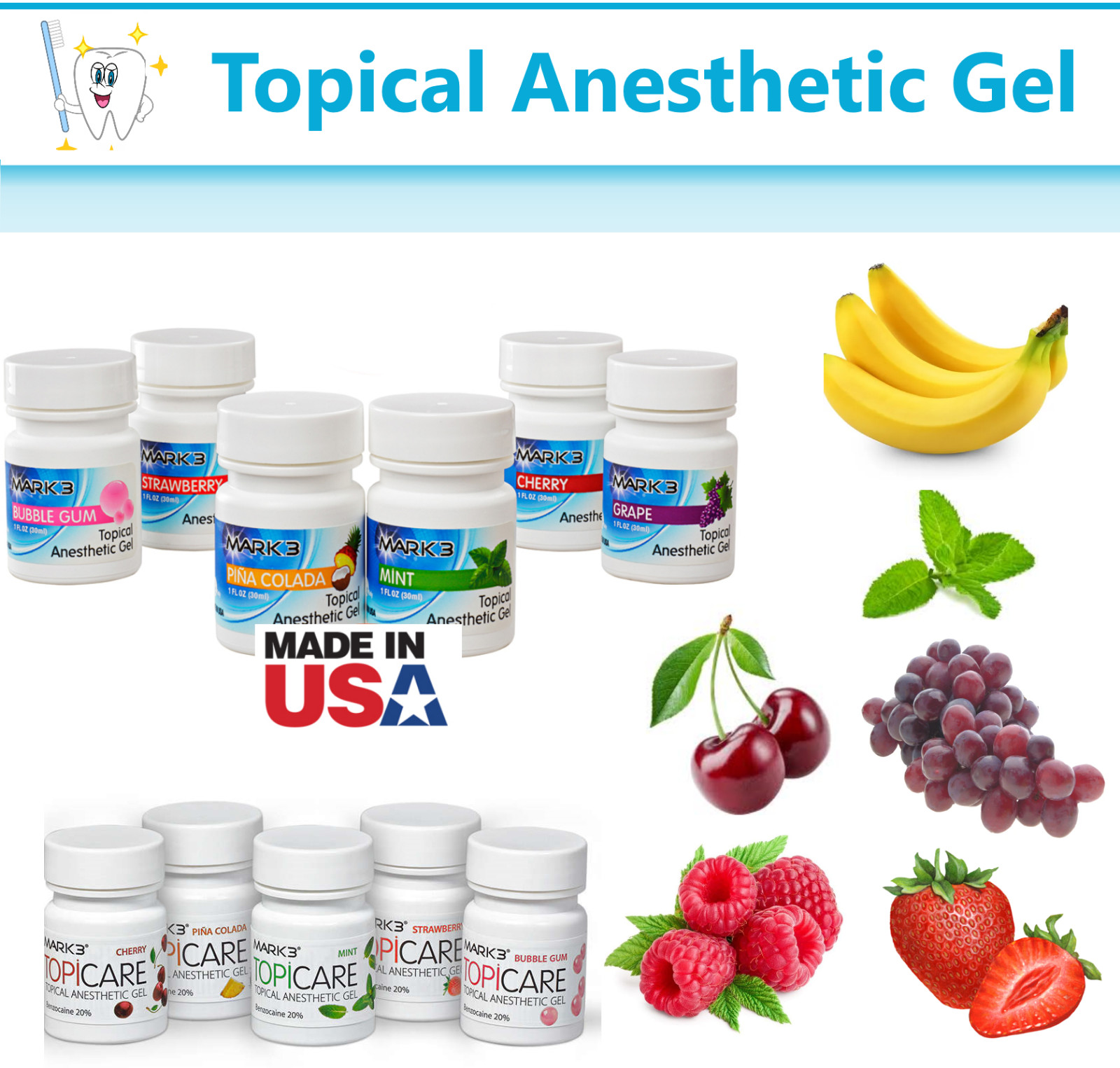 Dental Topical Anesthetic Gel 20% Benzocaine 1oz Jar, Made in USA Exp 09/24