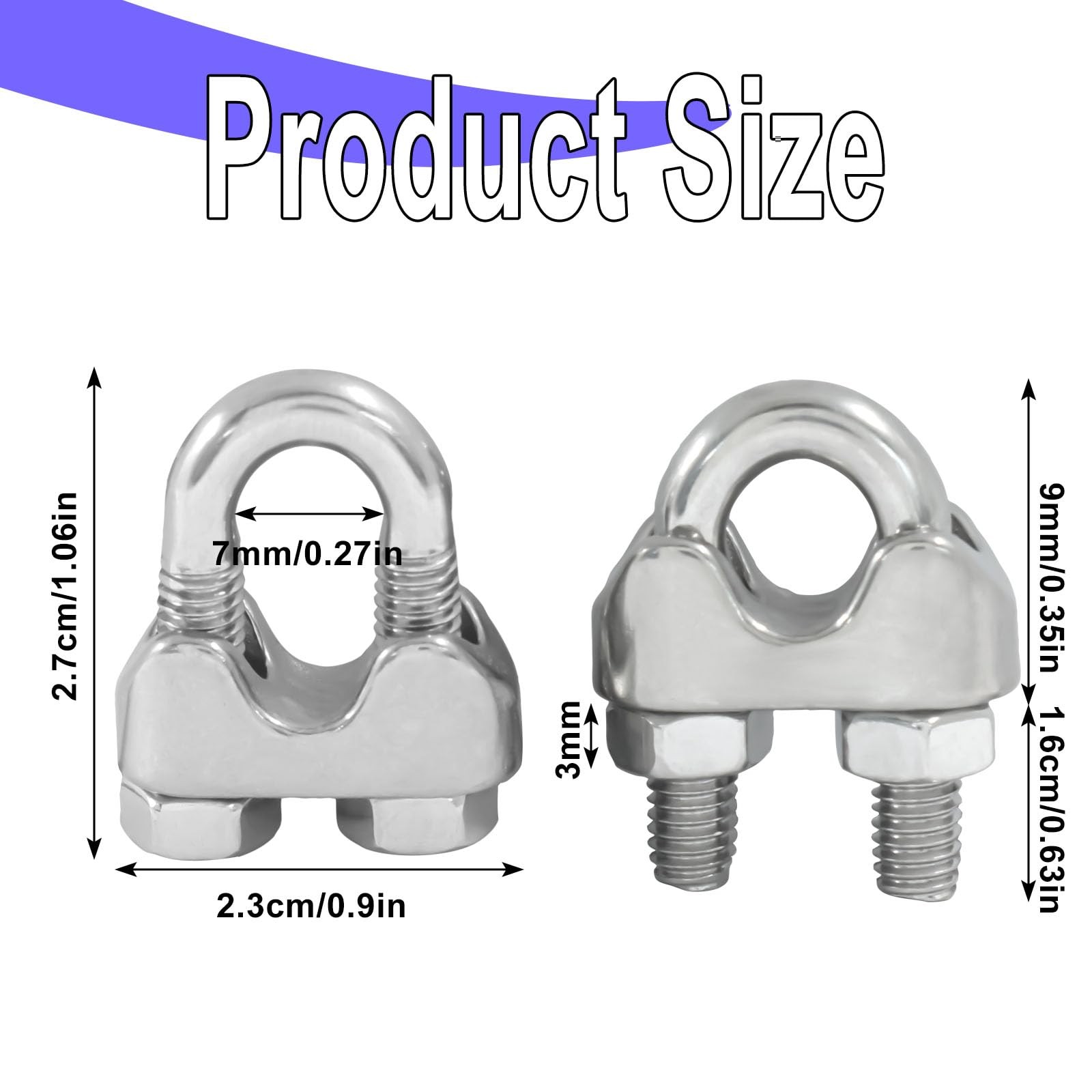 Cionyce 12 Pack 304 Stainless Steel M5 3/16″ Wire Rope Clamps