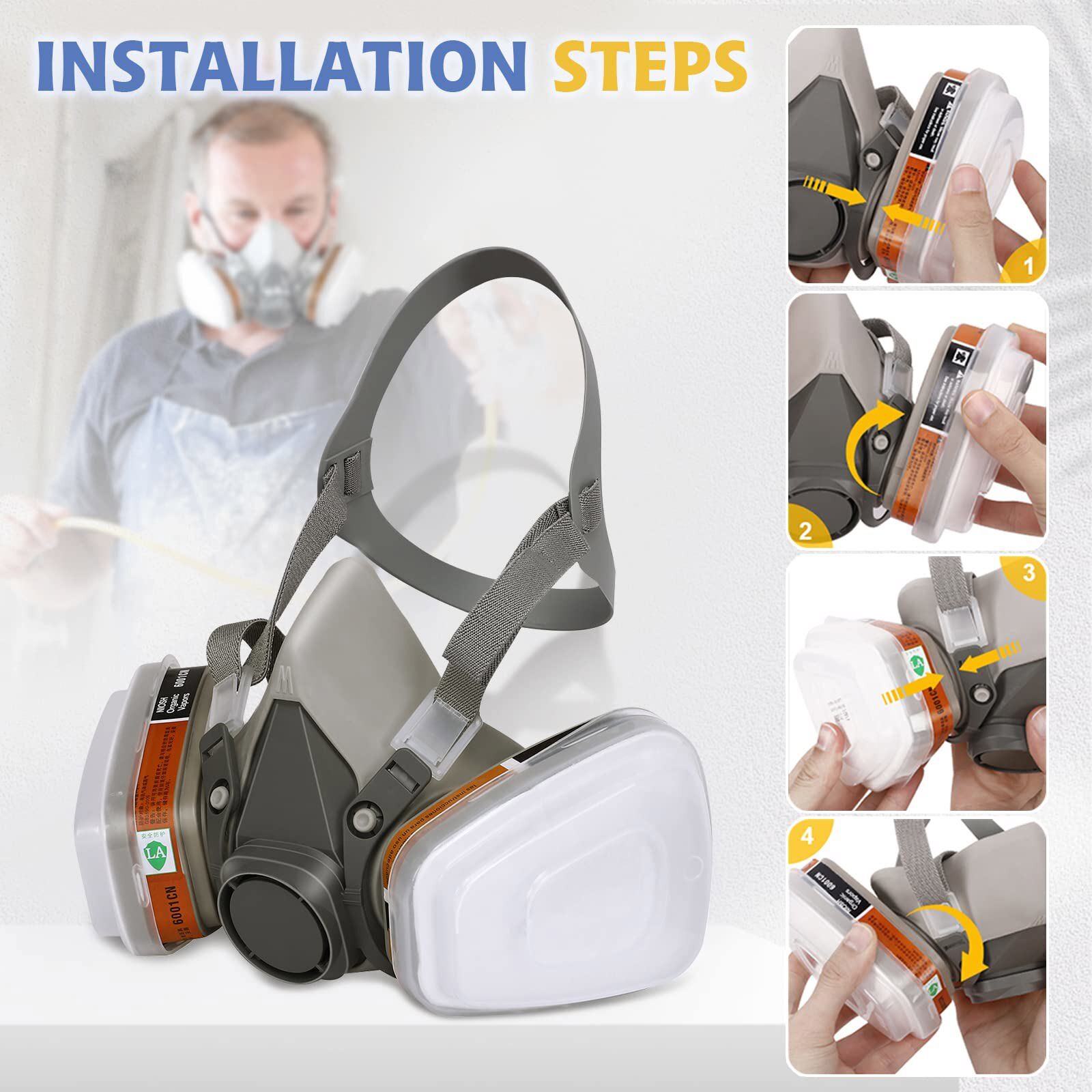 17 in1 Half Face Gas Mask Facepiece Spray Painting Respirator Safety Suit F 6200