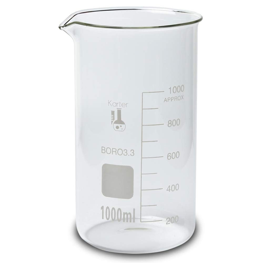 1000ml Beaker, Tall Form, 3.3 Borosilicate Glass, Double Scale, 1000ML