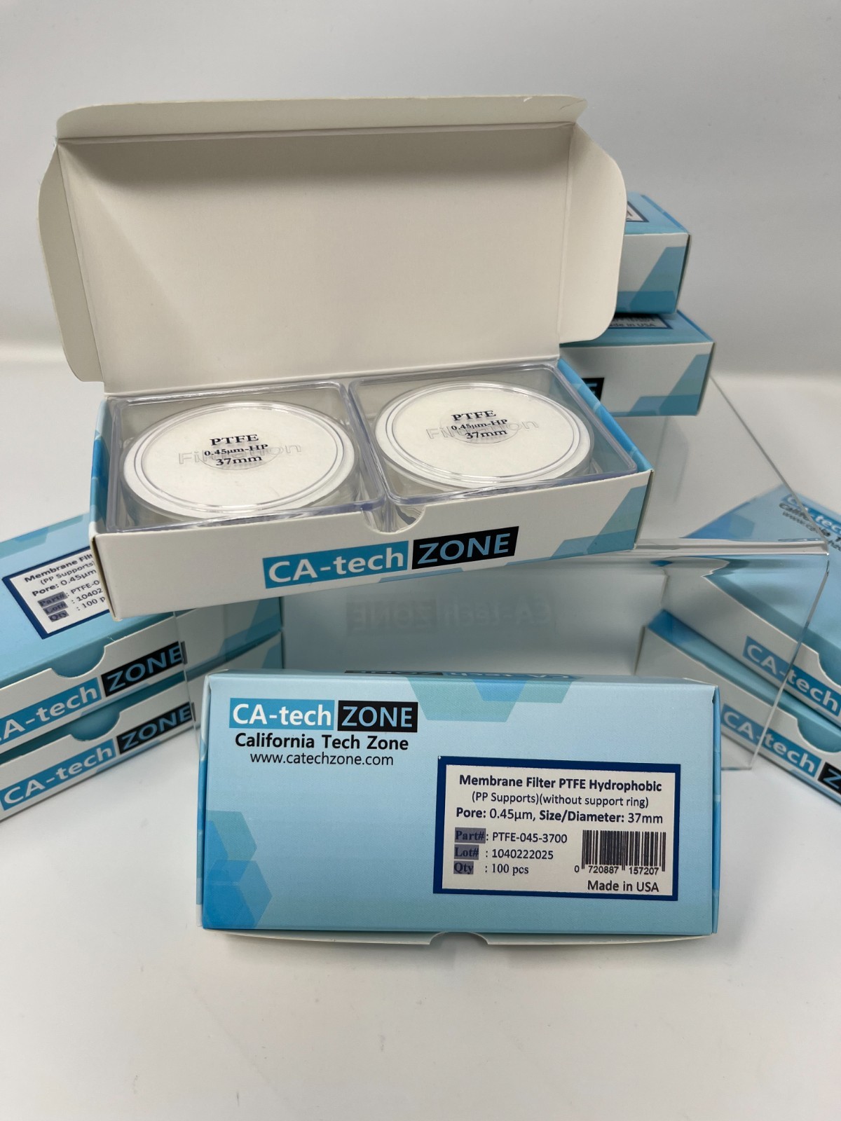 Membrane Filter PTFE Hydrophobic 0.45μm 37mm (PP Supports)(without ring)(100/pk)