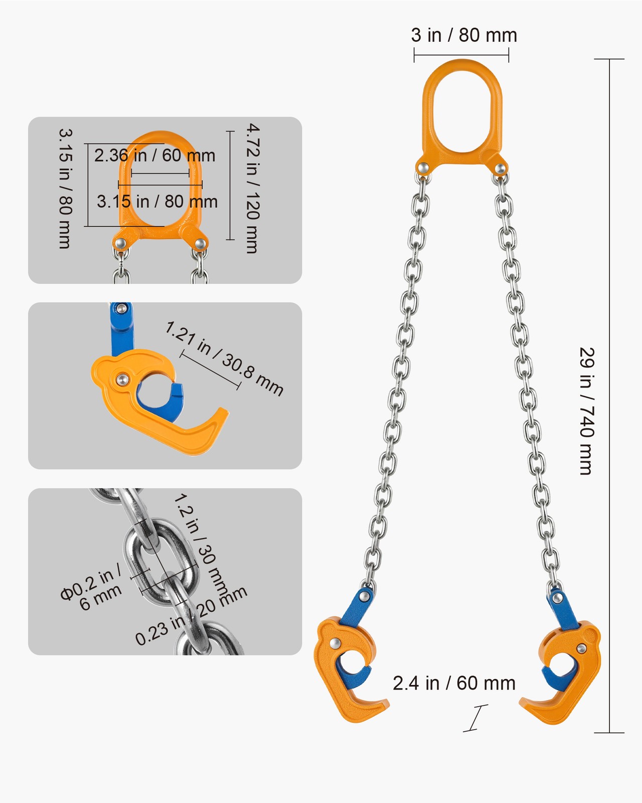 VEVOR Chain Drum Lifter with Thickened Hook 2000LB Capacity Drum Lifting Chain