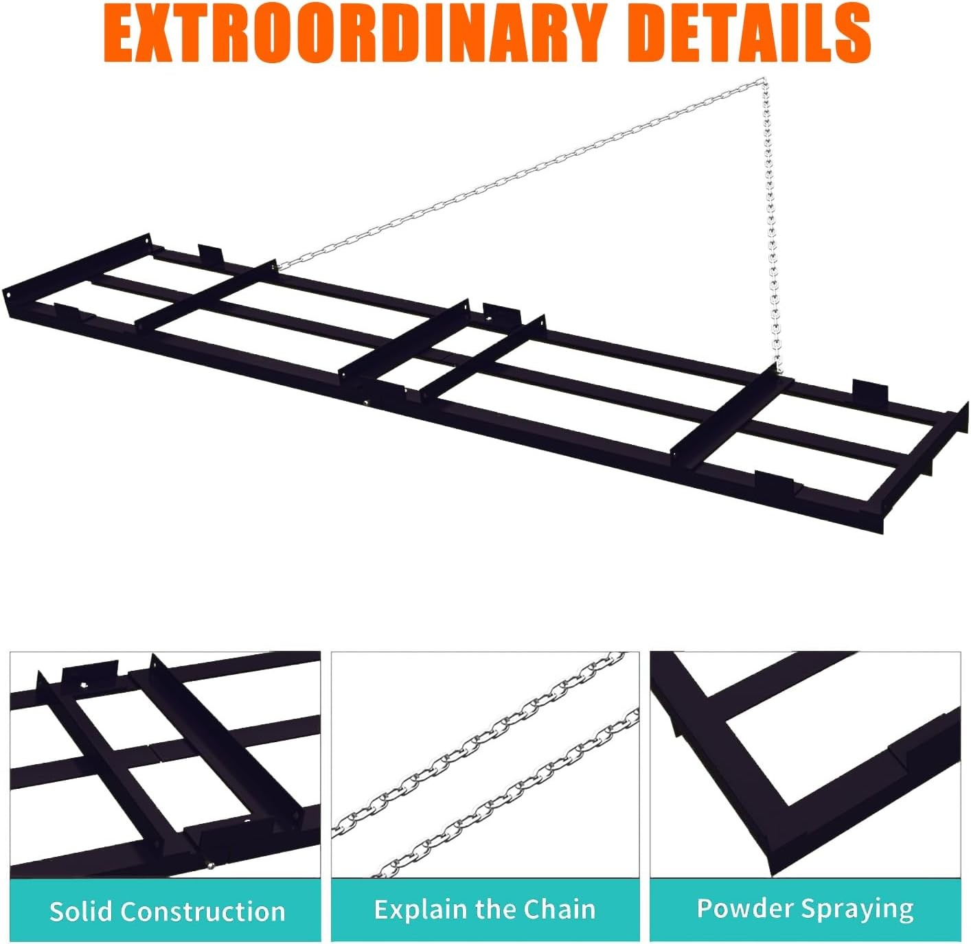 4Ft Drag Harrow Driveway Grader Power Rake Drag for Tow Behind Lawn ATV Tractor