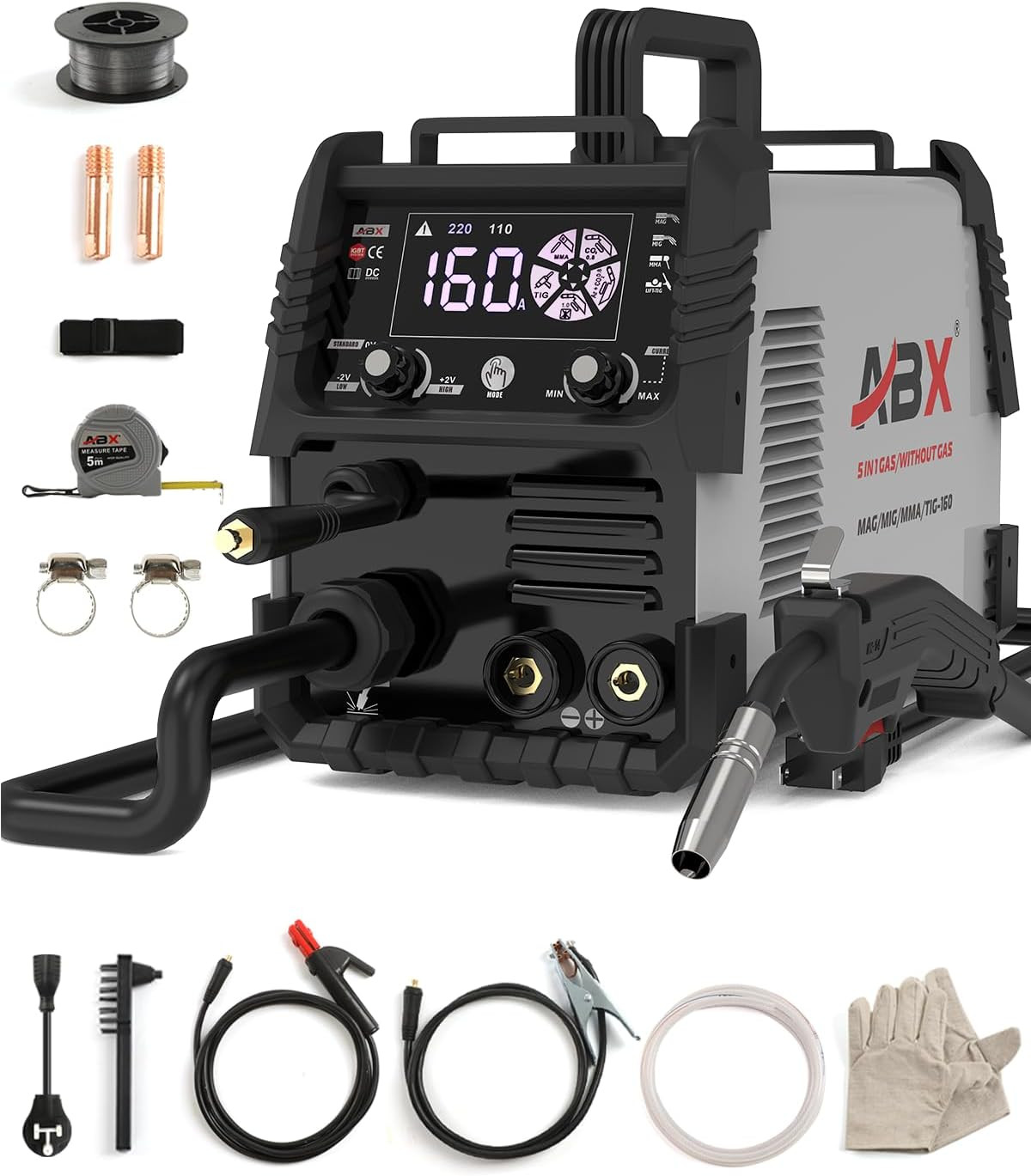 Welding Machine, 5 in 1 MMA Stick/Gas Mig/Mag/Gasless FLUX-C