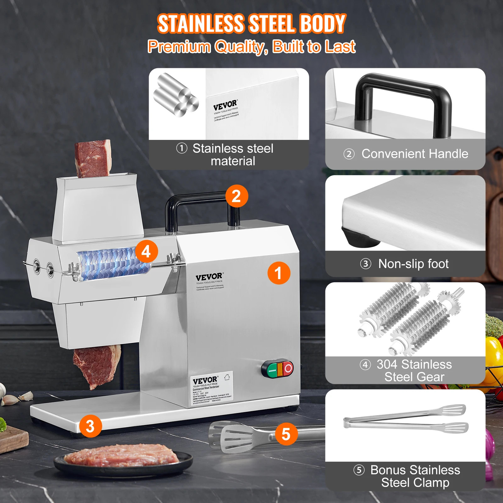 17″ Electric Meat Tenderizer Machine 54 Blades 450W Commercial Meat Cuber