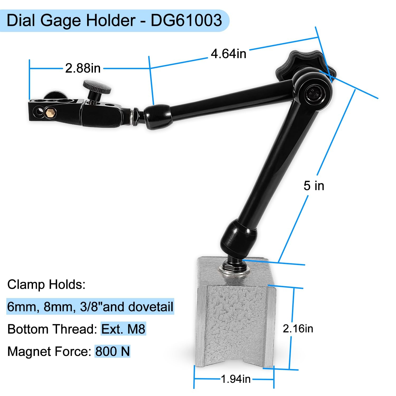 For Noga DG61003 Magnetic Base Dial & Test Indicator Holder With Fine Adjustment