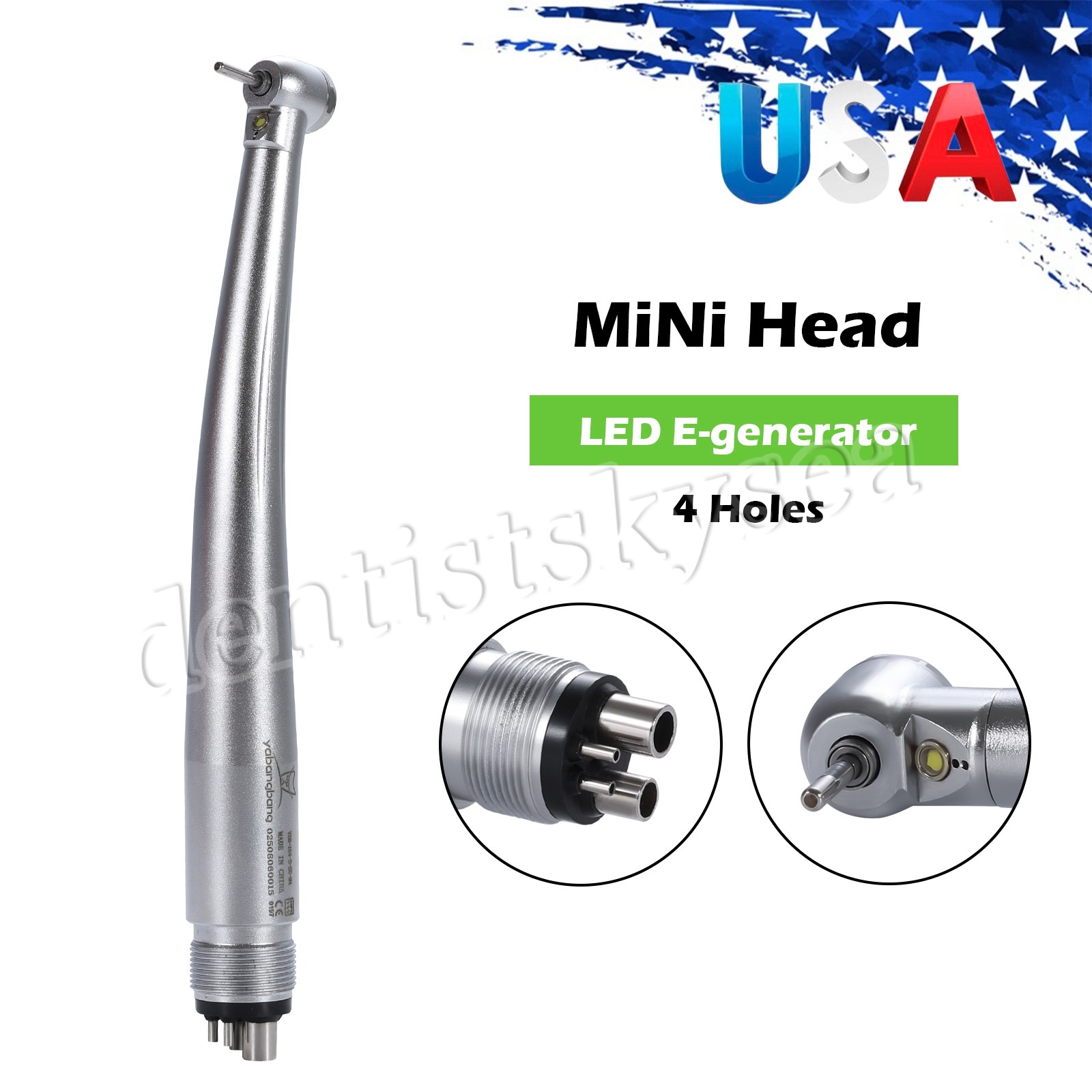 Mini Small Head Dental Fiber Optic LED E-generator Handpiece /High Speed 4Holes
