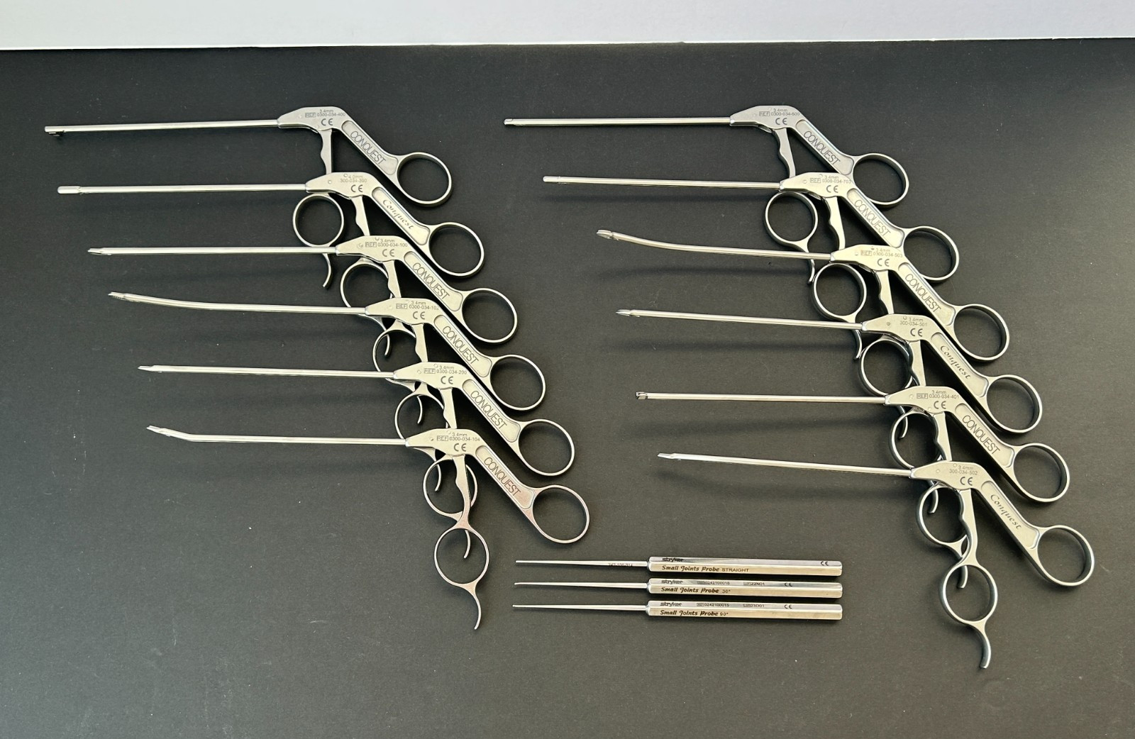 Stryker Conquest Set of 15 Arthroscopic Punches/Graspers/Probe W/ Tray Authentic