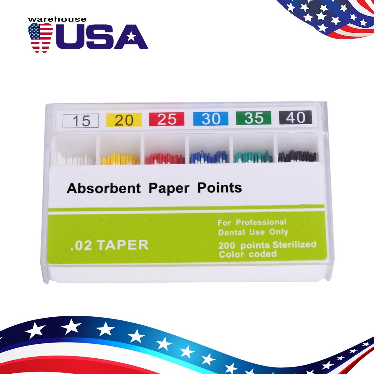 AZDENT Dental Endo Absorbent Paper Points Cotton Fiber Taper .02/.04/.06 15#-40#