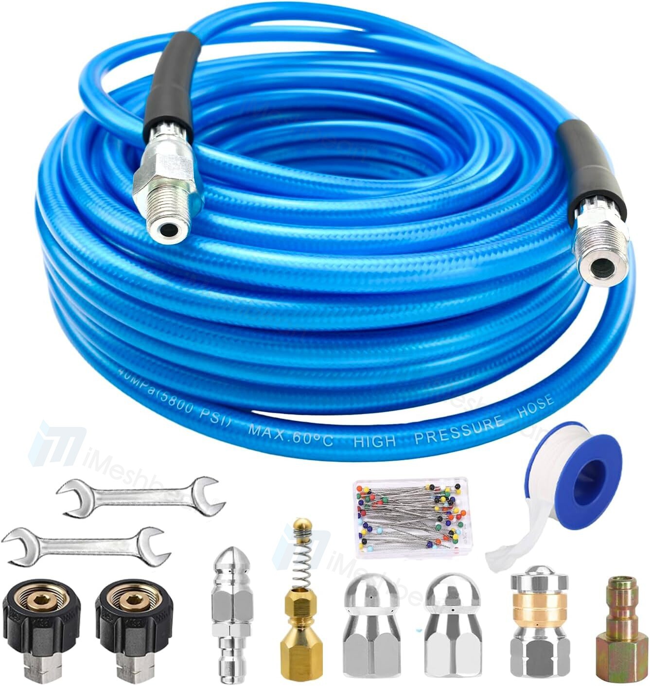 200FT 1/4″M-NPT Drain Cleaning Hose Sewer Jetter Nozzles Kit For Pressure Washer