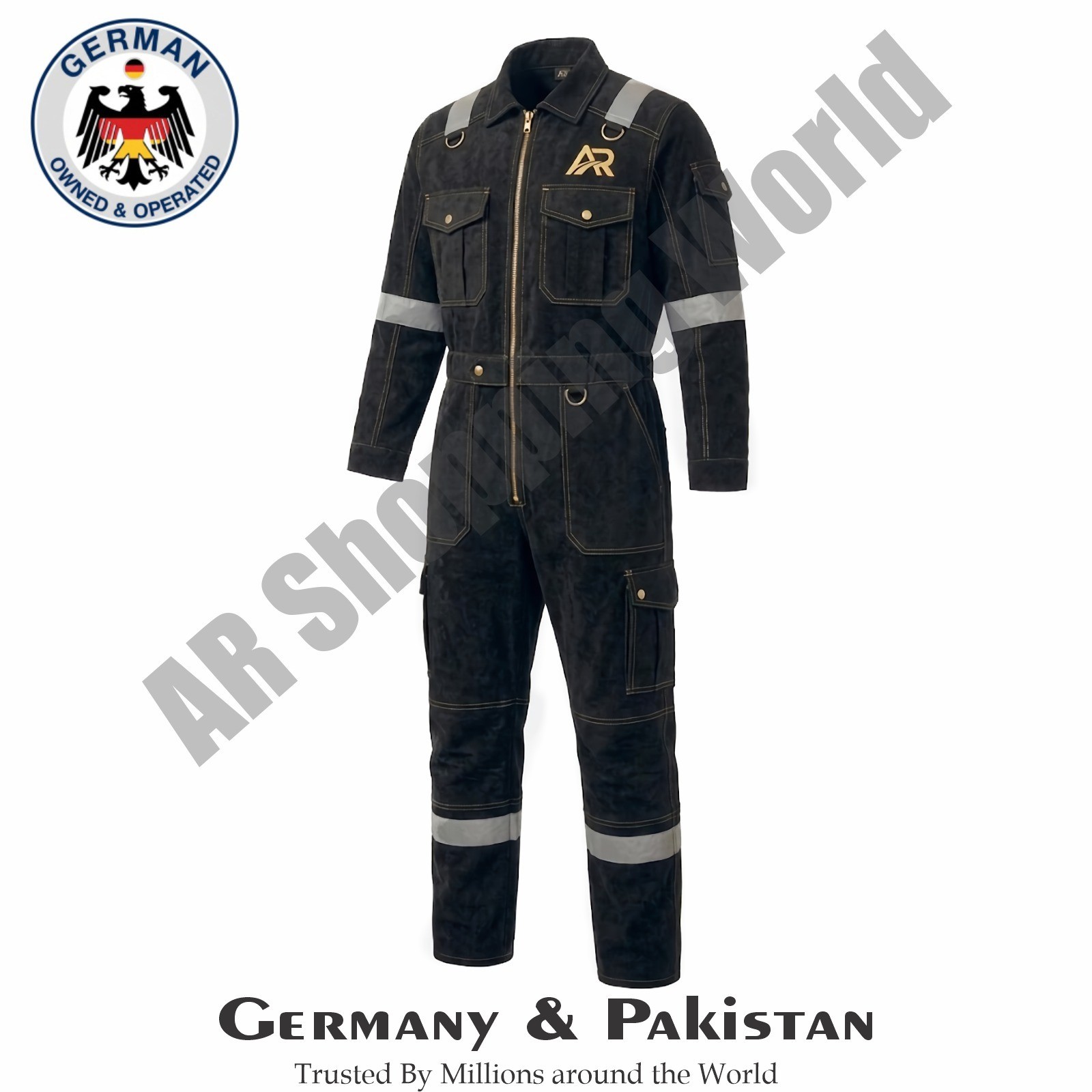 Heavy Duty Mens Black Reflective Safety Work Overall Boiler Suit Mechanic Dangri