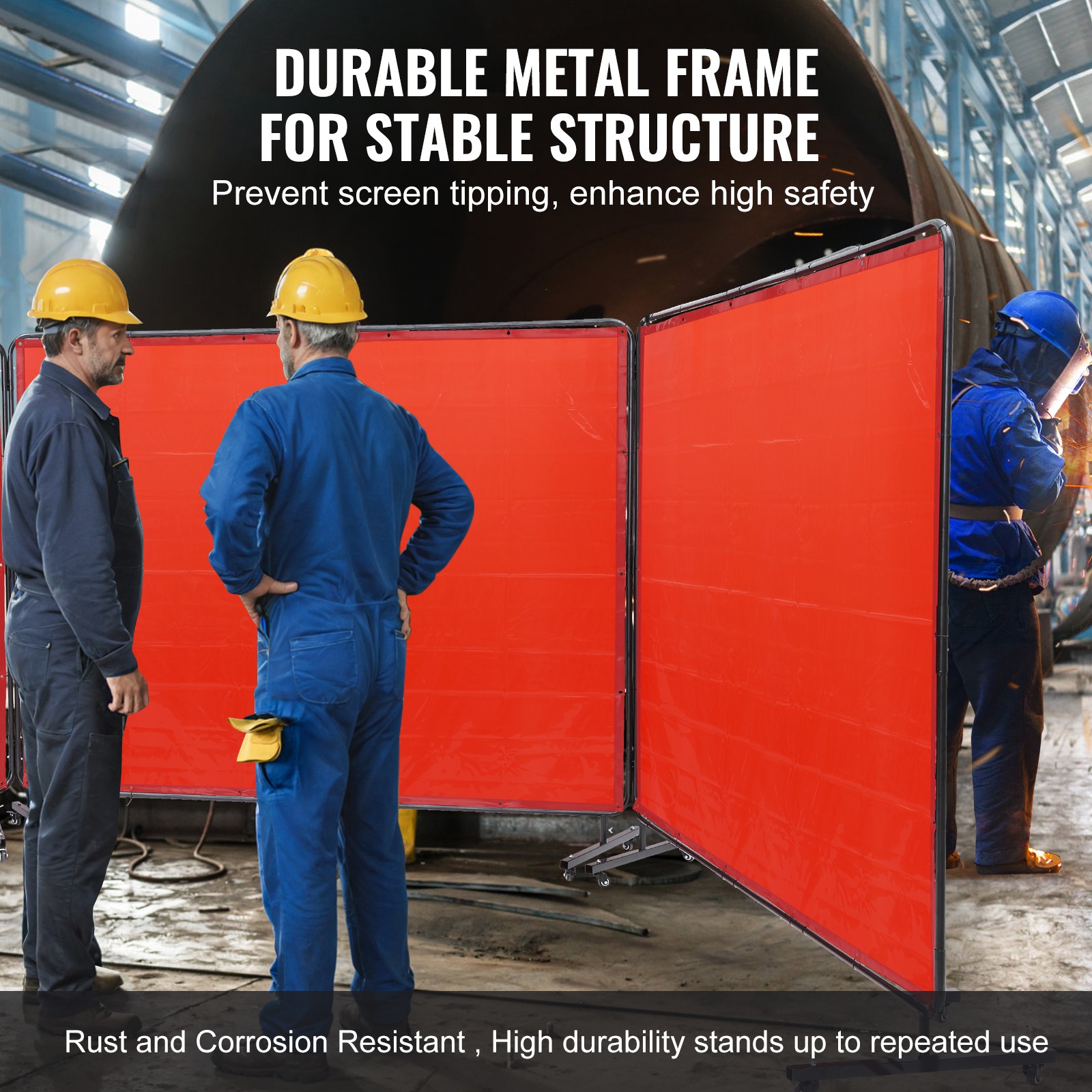 VEVOR Welding Screen with Frame 3 Panel 6′ x 8′ Welding Curtain Screen 12 Wheels