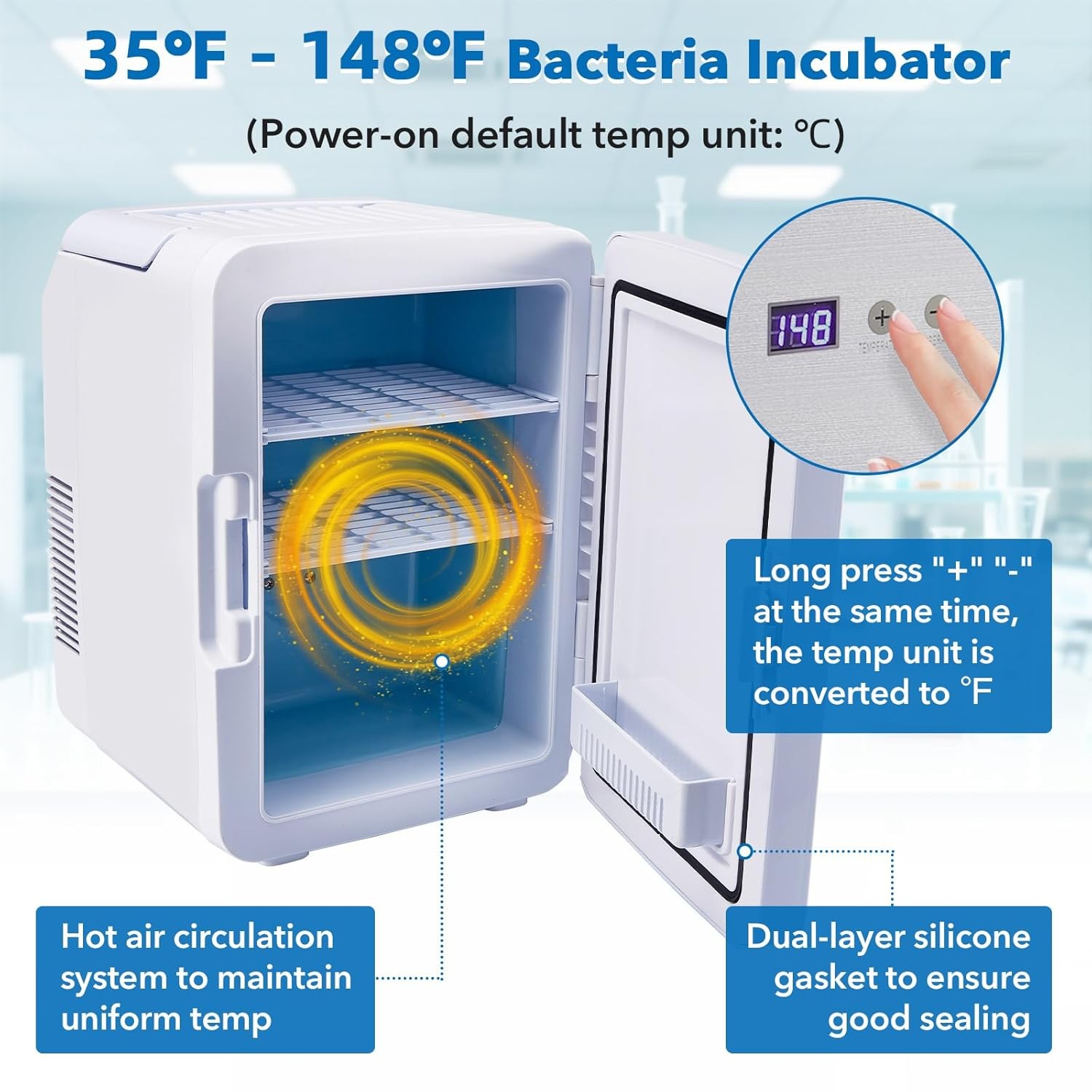 10L Lab Thermostatic Incubator Bacteria for Microbiology Cell Culture 35-148℉ US