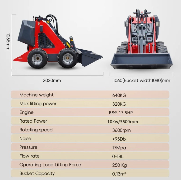 Free Shipping 320kg Wheel Mini Skid Steer Loader Stand On 13.5HP b&s Engine