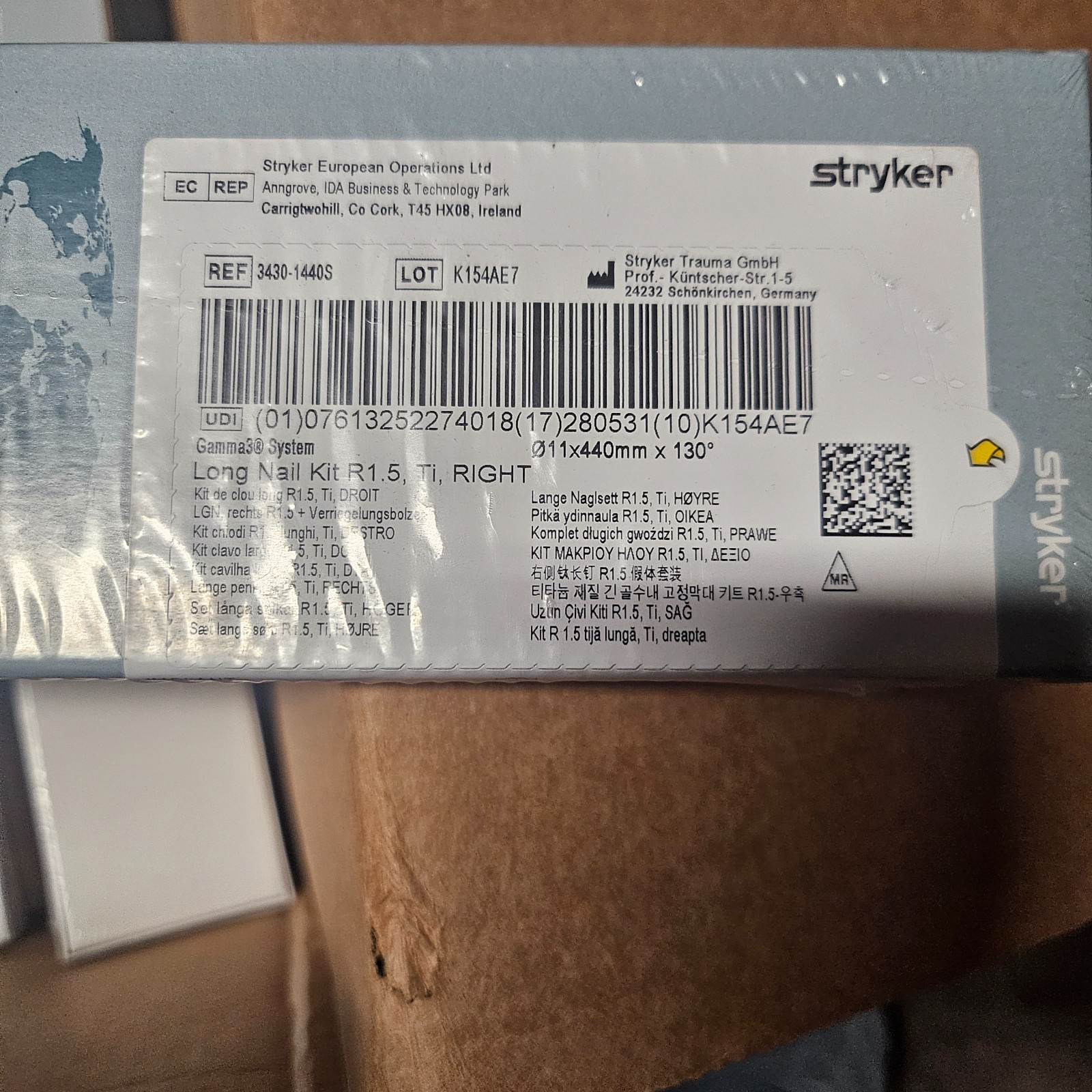 Stryker Trauma GmbH Long Nail Kit R1.5,Ti Right 3430-1440S EXPIRES 2028-05-31