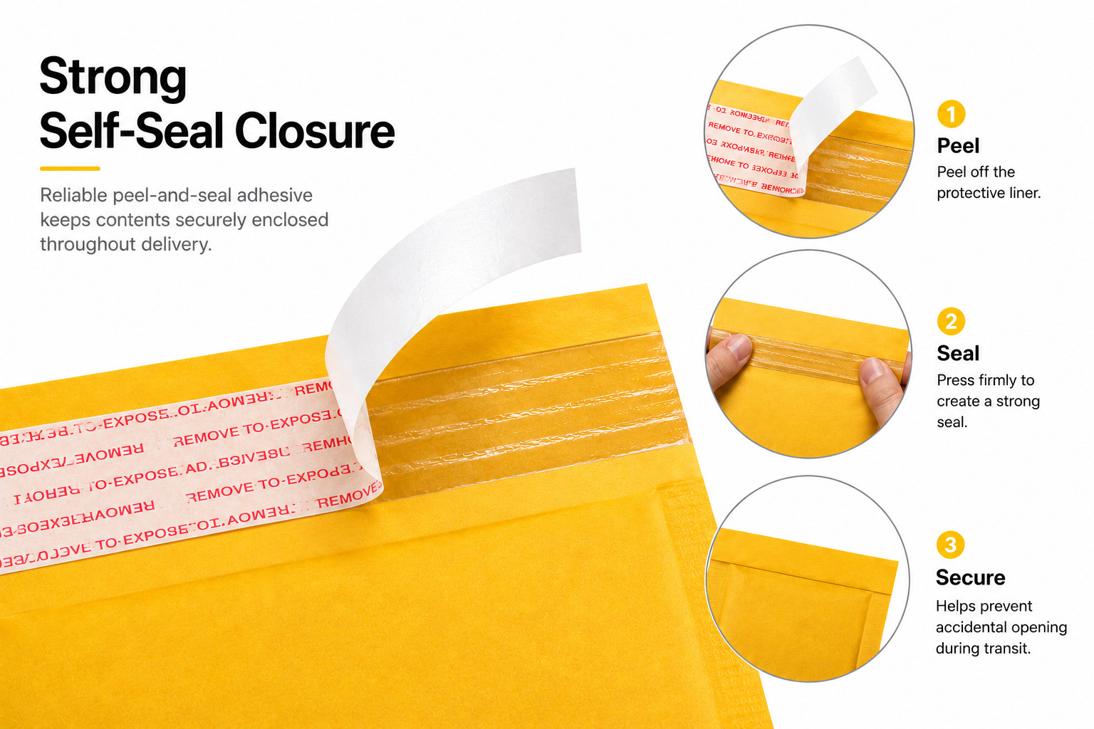 Kraft Bubble Mailers Self-Seal Padded Envelopes Shipping Bags Yellow color