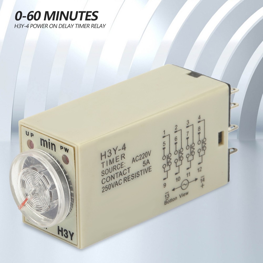 H3Y-4 Power On Delay Timer Relay 0-60 Minutes Time Relay AC 220V 5A✈