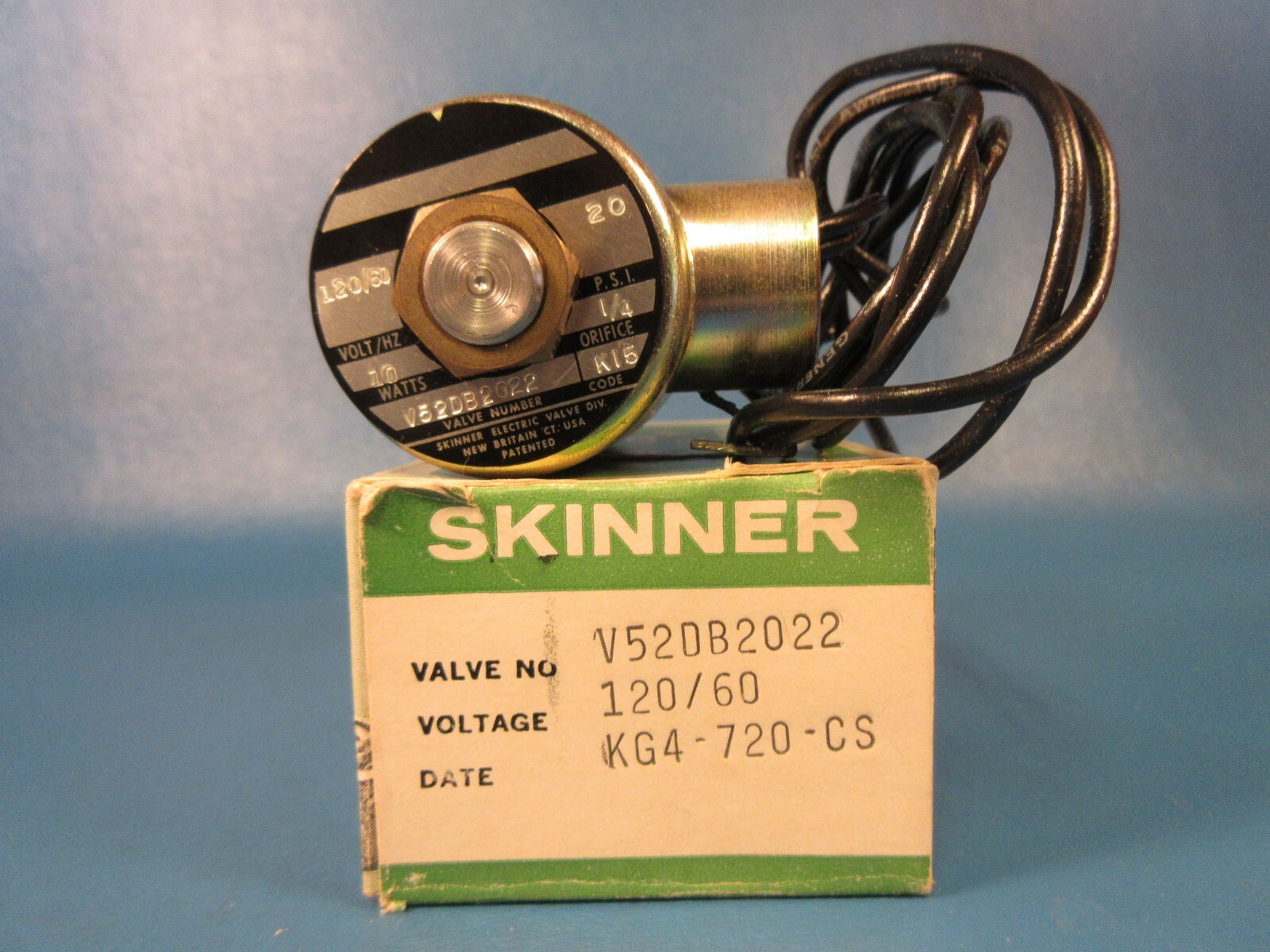SKINNER V52DB2022, Solenoid Valve, 120/60. Psi: 20. Watts: 10. Orifice: 1/4
