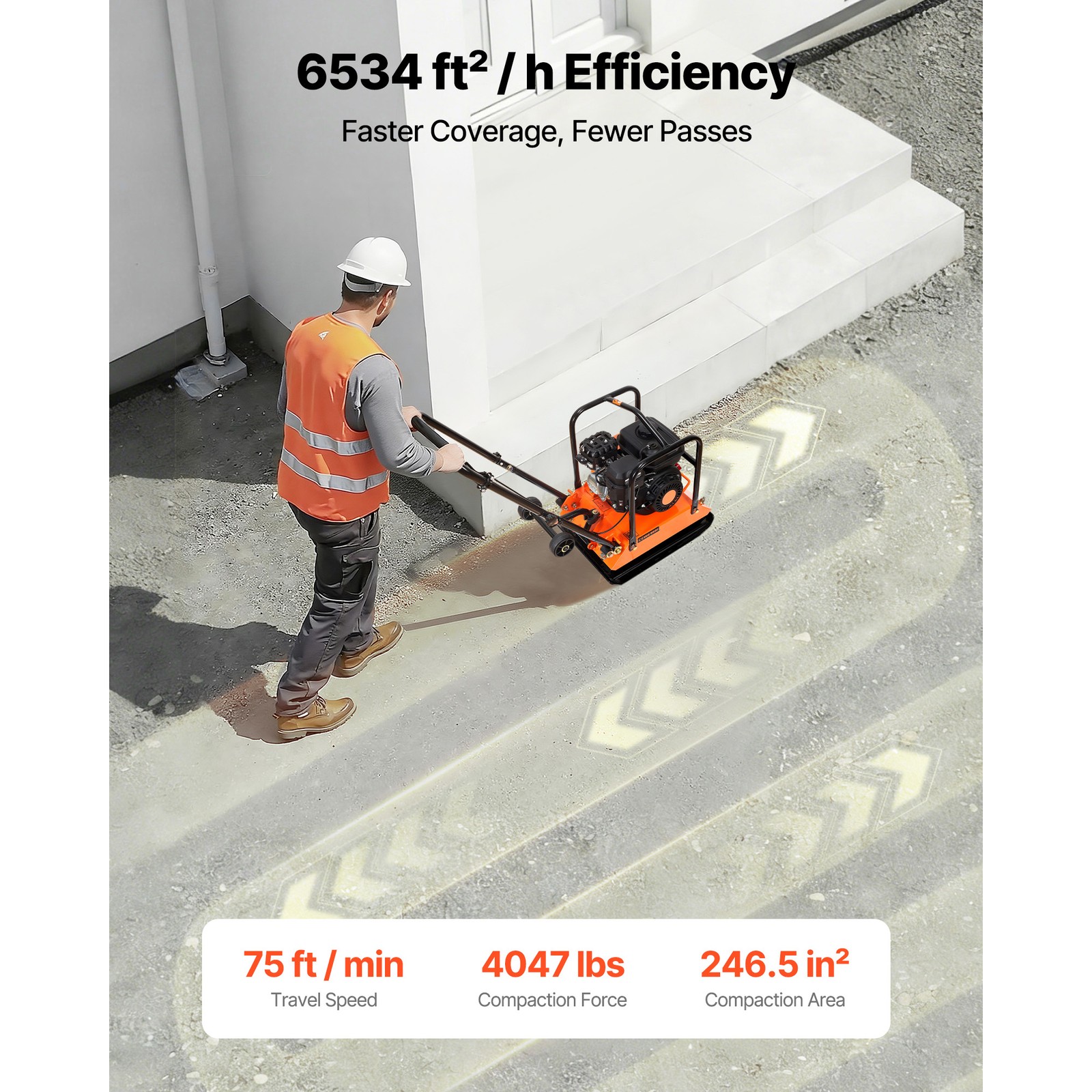 Uimoso 6.5HP Plate Compactor5700VPM 4047lbs Vibrating Ground Rammer for Pavement
