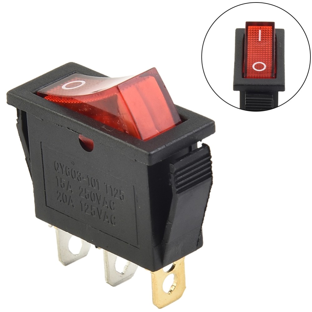 Red Skinny Rectangle Rocker Switch Thin 3-Pin LED Light 110V AC ON/OFF 15A 250V