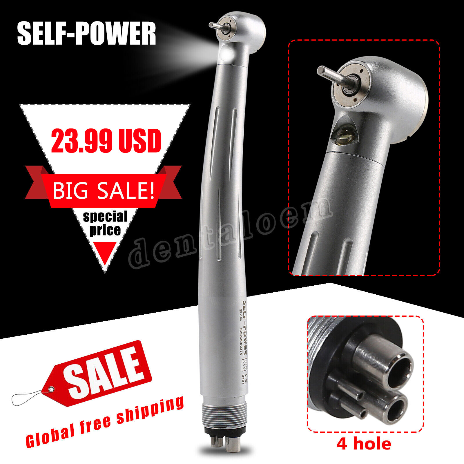 NSK Style Dental Fiber Optic High Speed Turbine Handpiece LED E-generator 4Hole