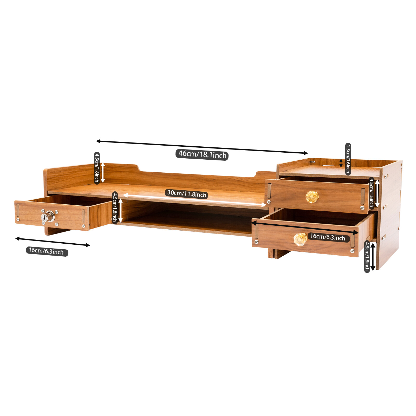 Wooden Desk Organizer with Drawers Office Supplies Computer Desktop Tabletop