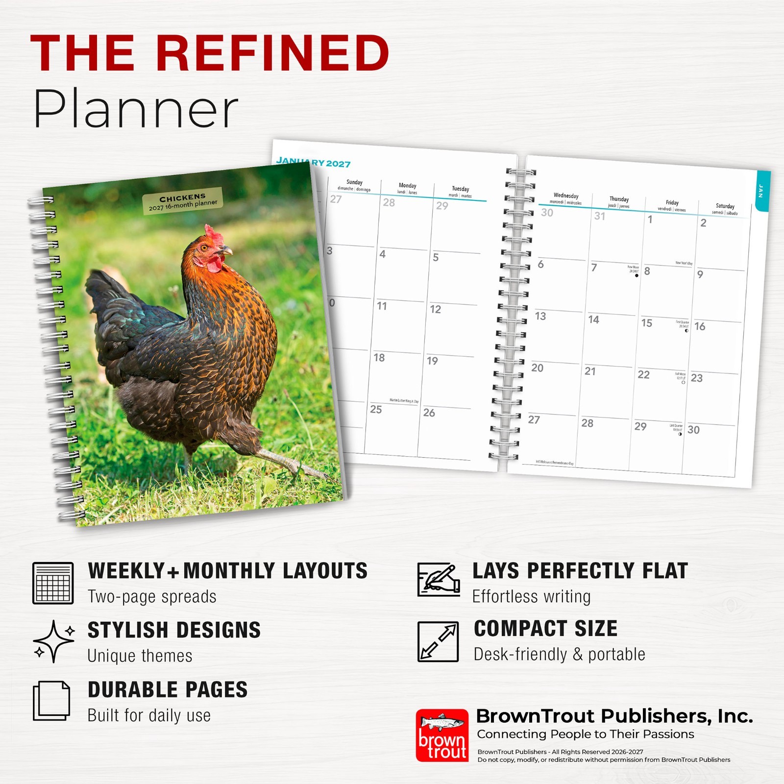 Chickens | 2027 6×7.75″ Spiral-Bound Wire-O Weekly Engagement Planner Calendar