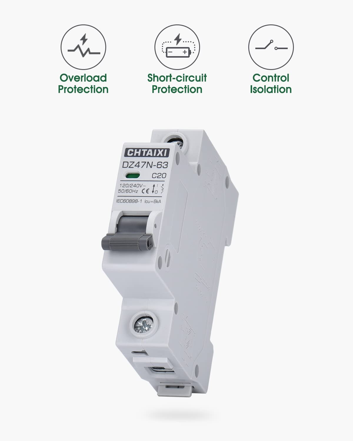 20 Amp 1 Pole AC Circuit Breaker DIN Rail Mount C20