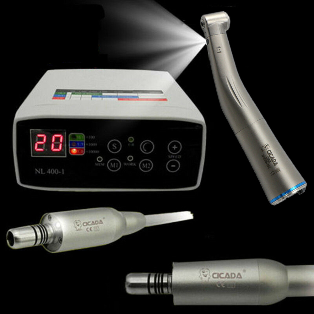 CICADA Dental Electric Motor + 1:1 Fiber Optic Handpiece LOW SPEED Contra Angle