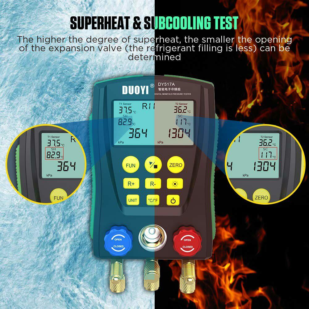 Digital Refrigeration HVAC Vacuum Pressure Temperature Tester Manifold Gauge Kit