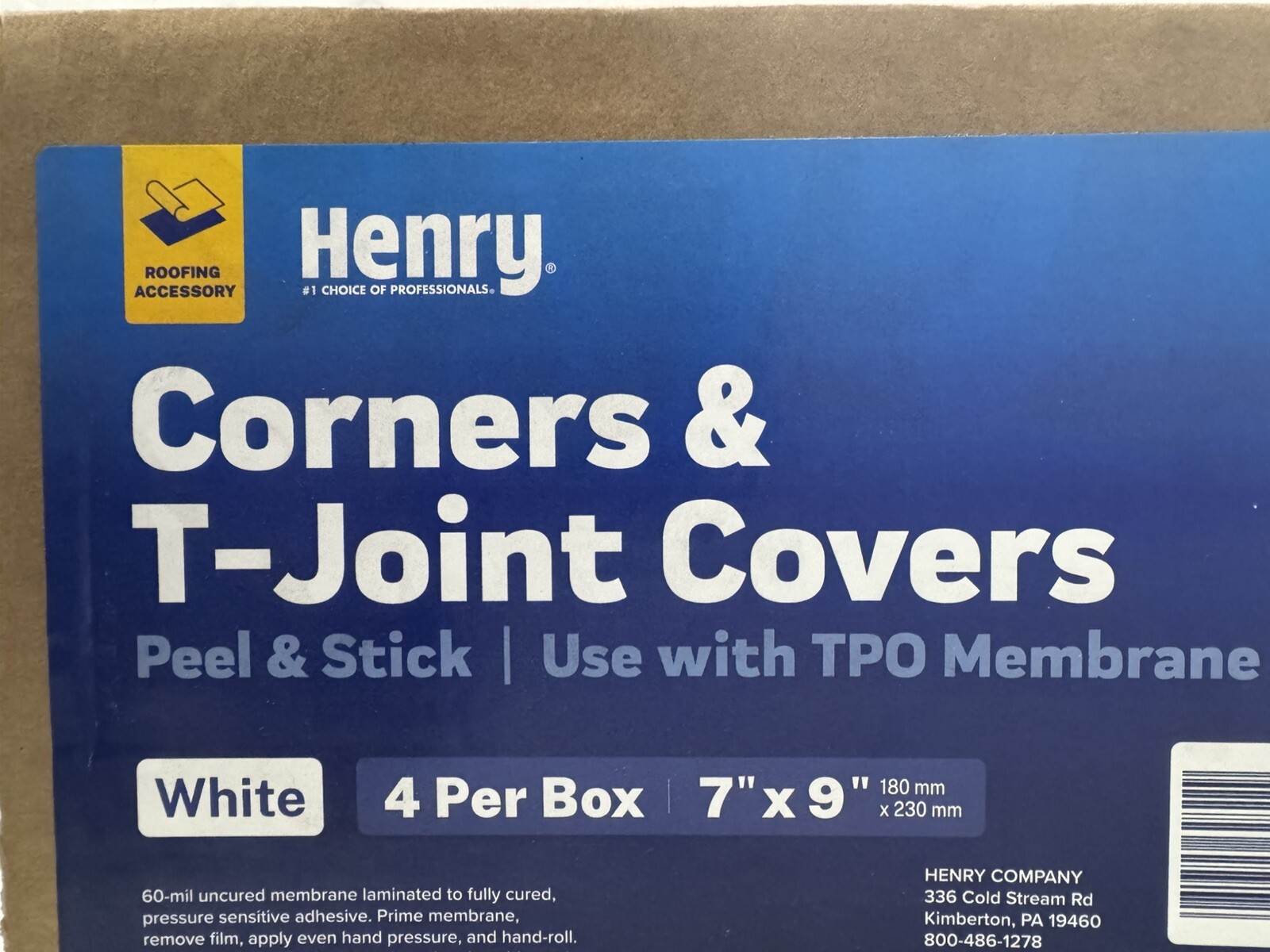 Henry TPO Corners, T-Joint Covers Single Ply Self Adhering HE1632W349, Pack of 4