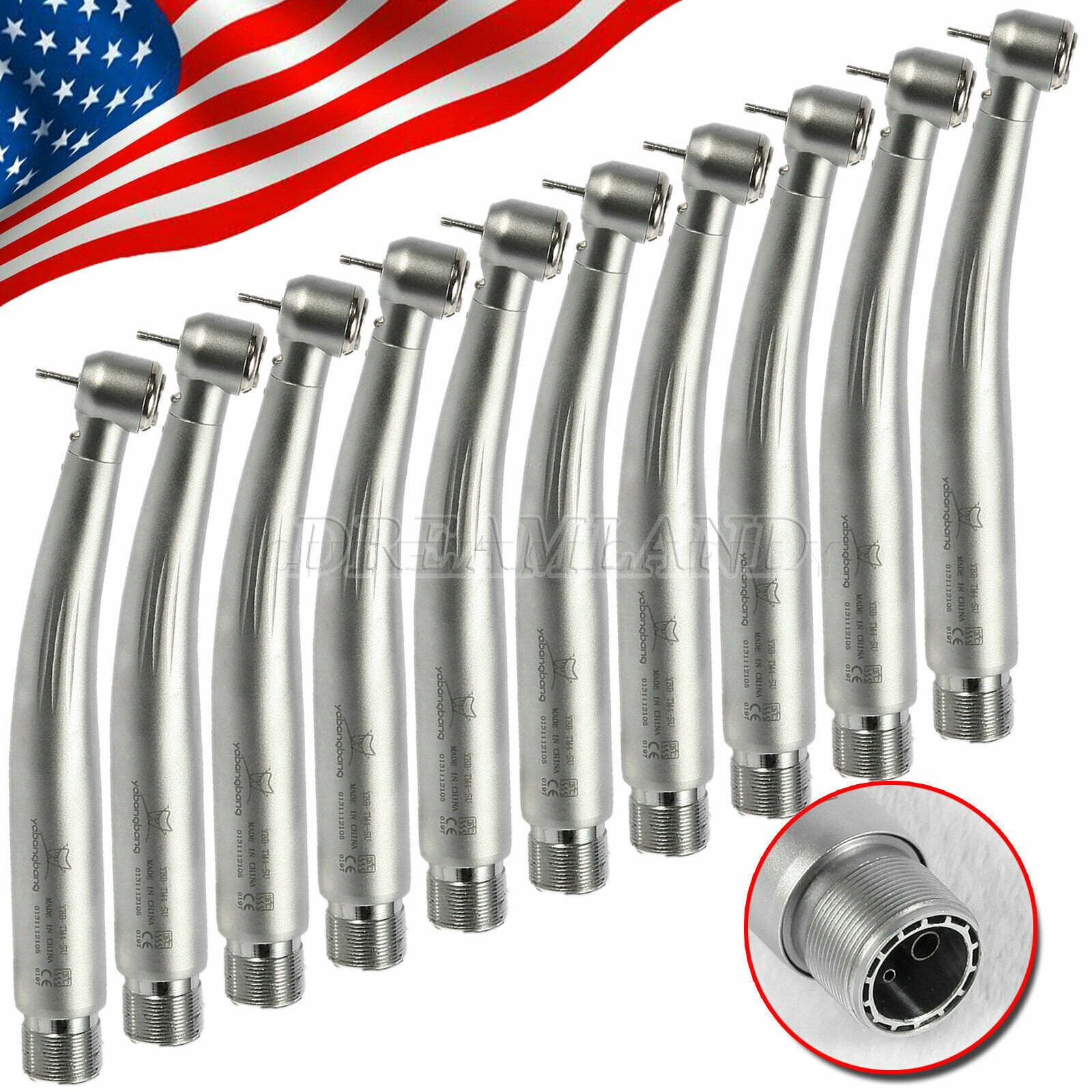 1-10 Turbina Dental LED Light Fiber Optic High Speed Handpiece 2 Holes Borden