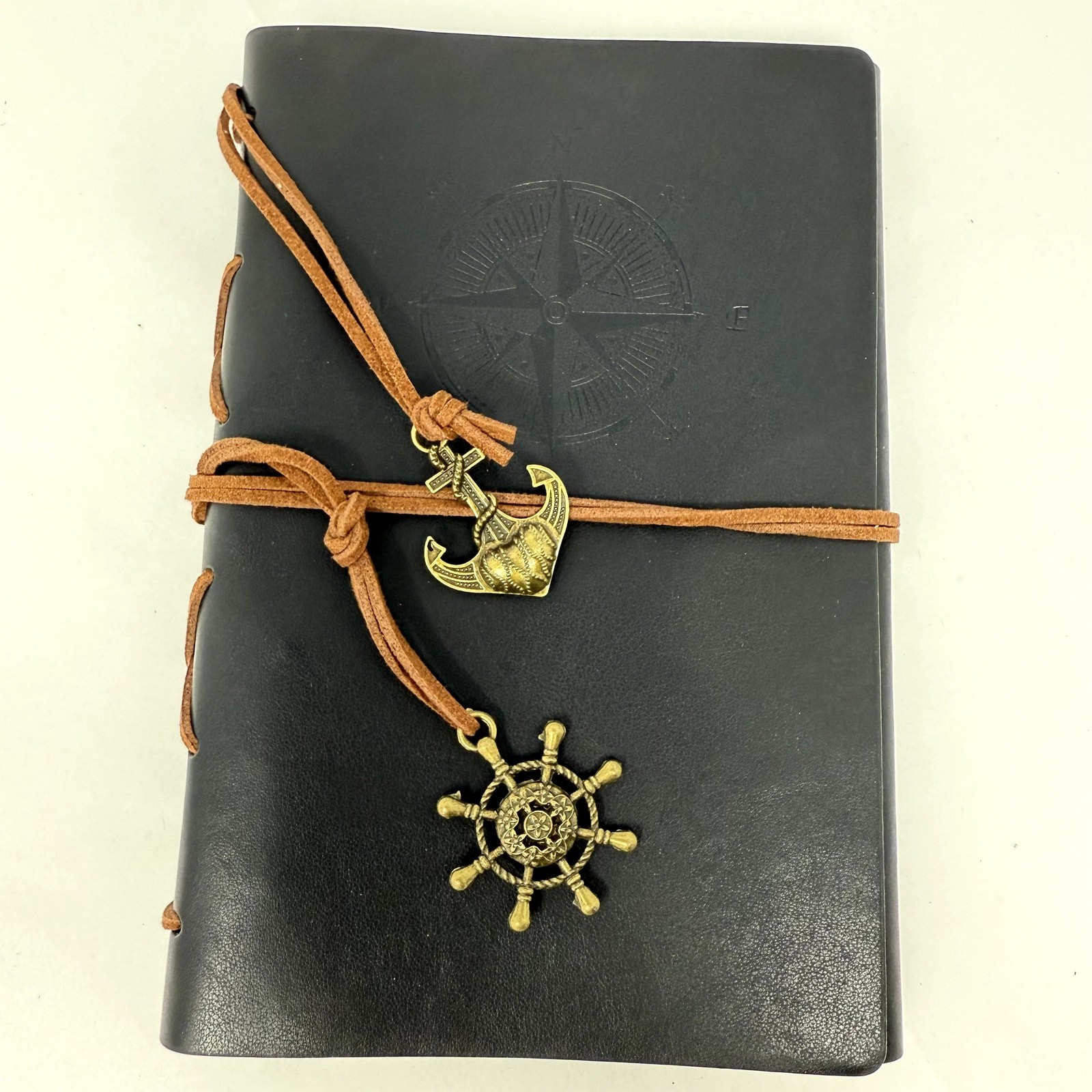 Maleden Journal Notebook with Spiral Binding and Compass Detail Green Leather