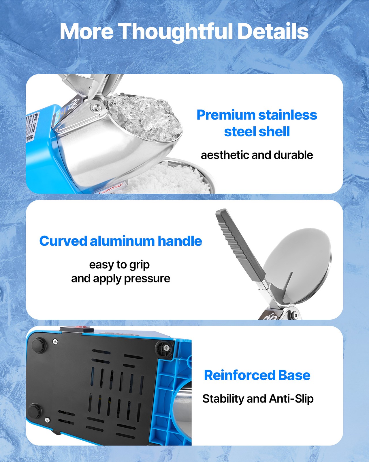 VEVOR Commercial Ice Crusher 286LBS/H Electric Snow Cone Maker Shaved Ice Blue