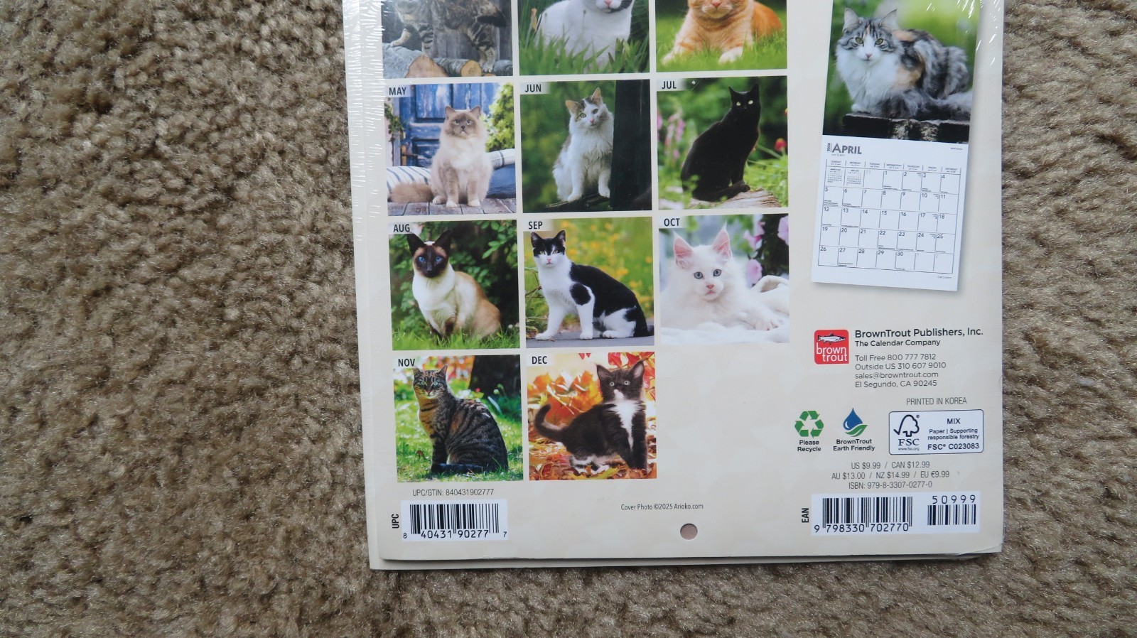 Brown Trout Cat Lovers 2026 Mini Wall Calendar 7″ x 7″ NEW SEALED