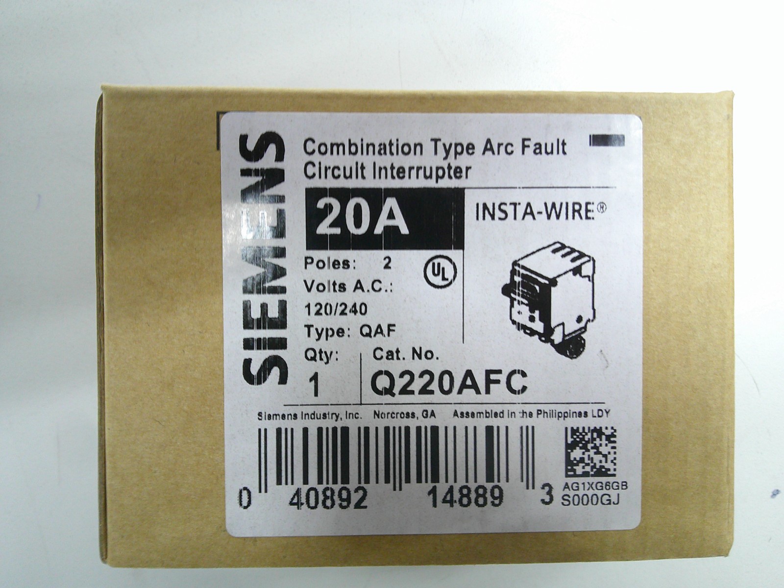 NEW Siemens Q220AFC 2 Pole Combination Arc Fault Circuit Breaker