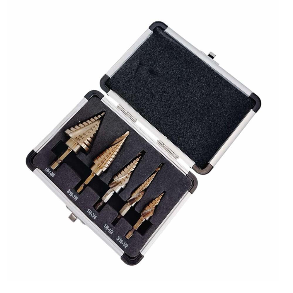 Step Drill Bits, 5PCS HSS Titanium Step Drill Bit Set, HSS Titanium Coating