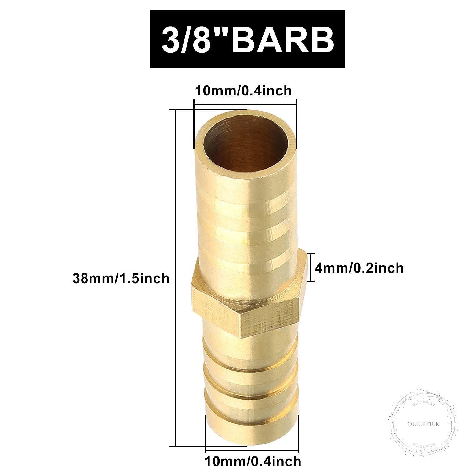 10Pcs Brass Hose Barb Fitting, 3/8″ x 3/8″ ID Hex Barbed Splicer Mender Union