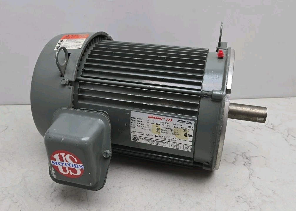 Us Motors B099A UniMount 3Hp Motor 3Ph 1750 Rpm 208-230/460V 9.3-9.0/4.5A 182Tc