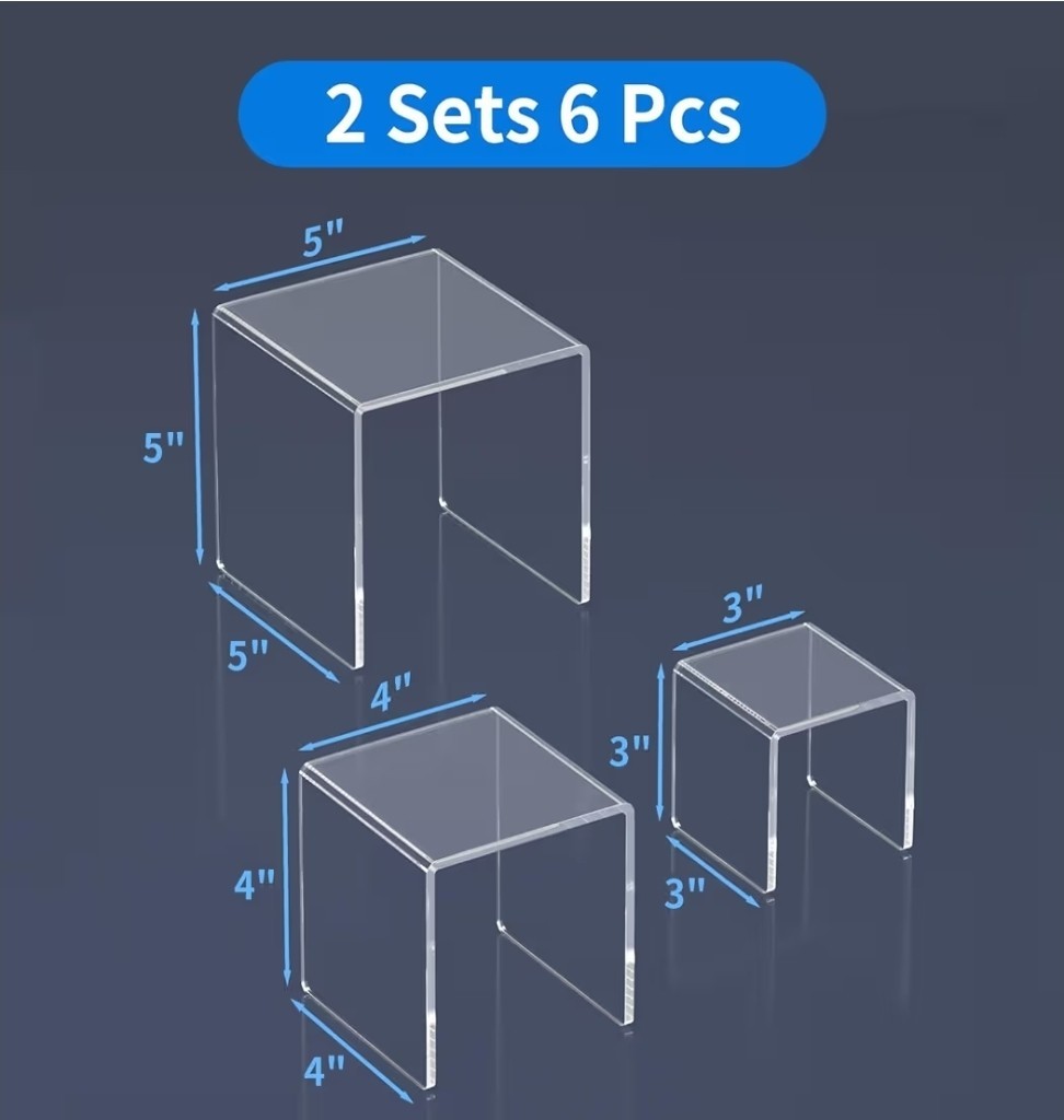 2 Sets Clear Acrylic Riser 3 4 5″ Stand Set Jewelry Collectible Showcase Display